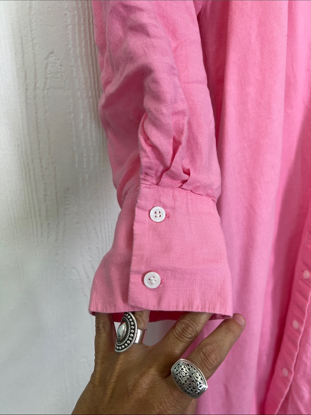 Zara - Pink Button Down Long Sleeve Oversized Lightweight Midi Dress Size Small - Picture 8 of 10